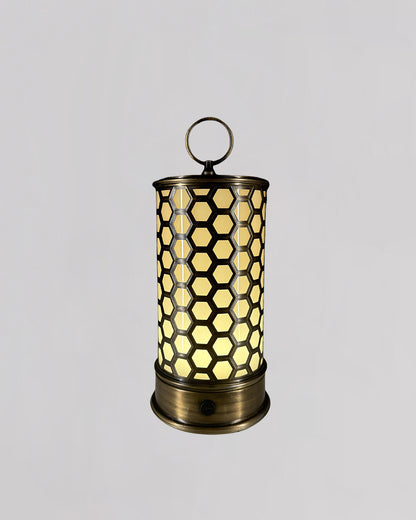 Decorative lantern with hexagonal pattern on a gray background