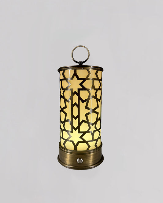 Decorative lantern with geometric pattern on a gray background