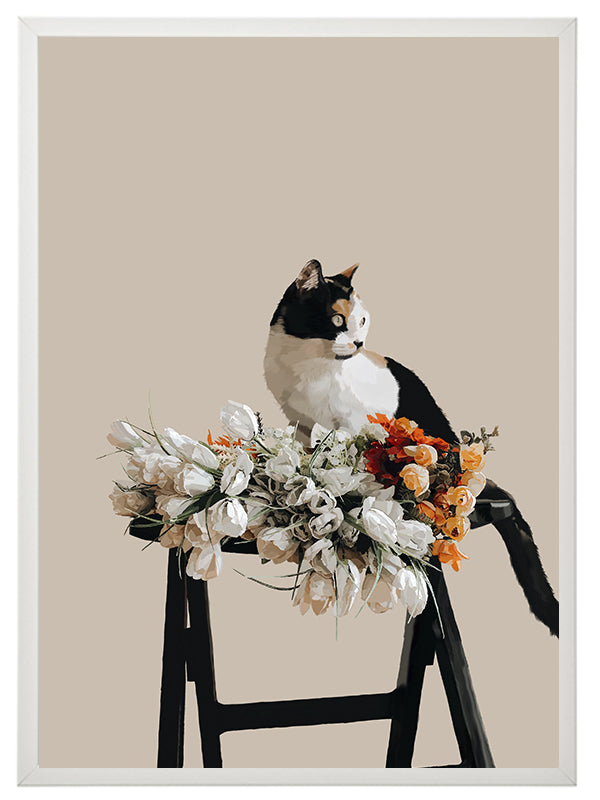 Kedi ve Çiçek Tablosu