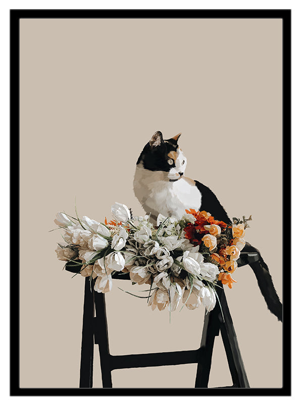 Kedi ve Çiçek Tablosu